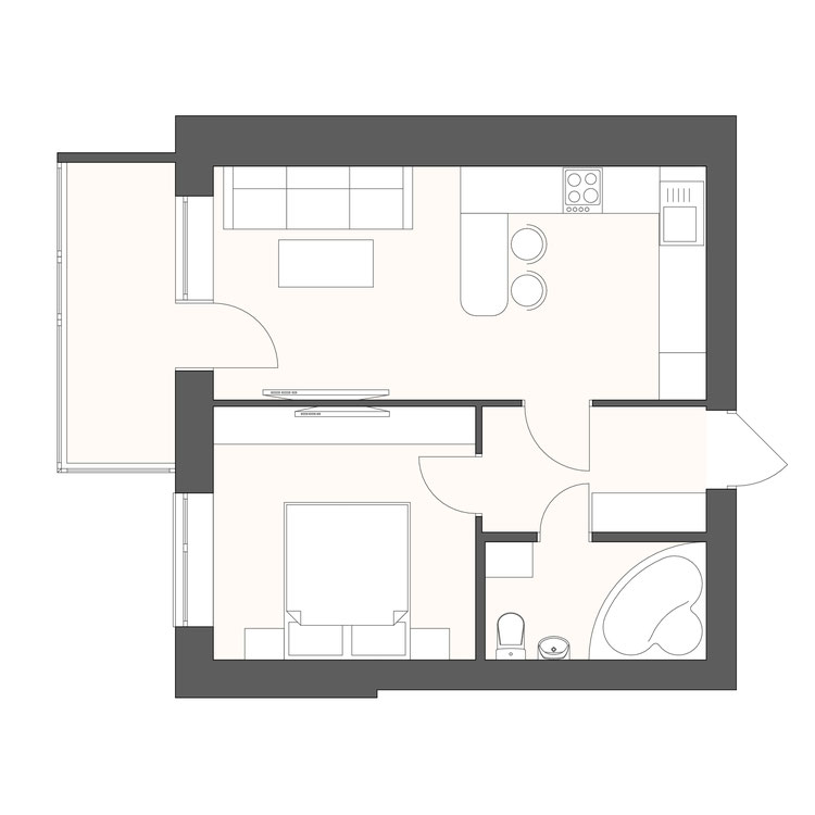 Планування квартири площею 41,48 м²