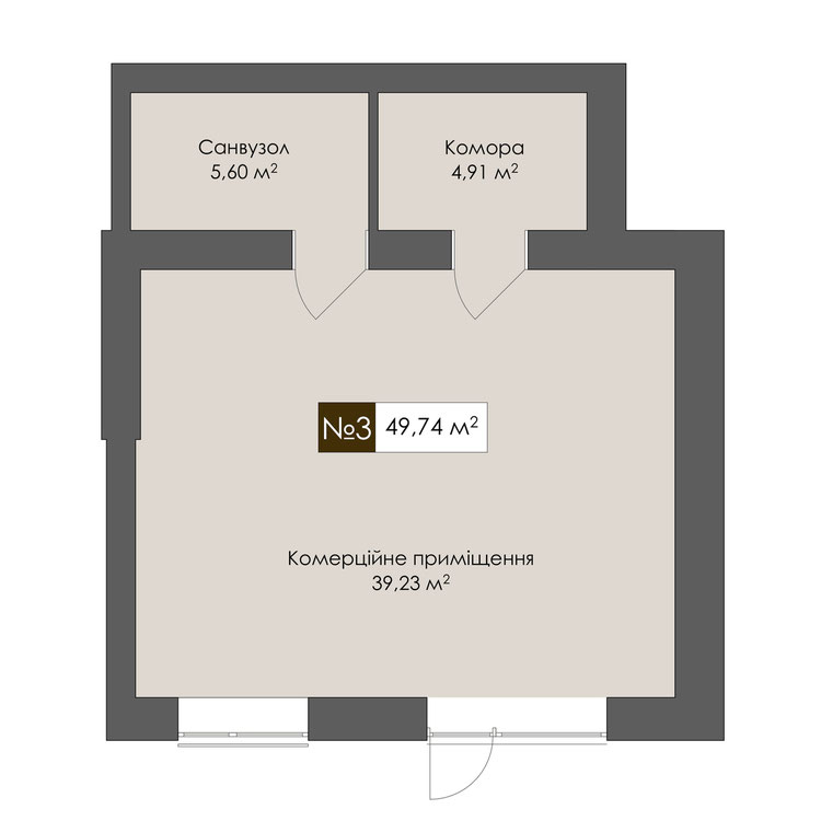 Планування квартири площею 49,74 м²