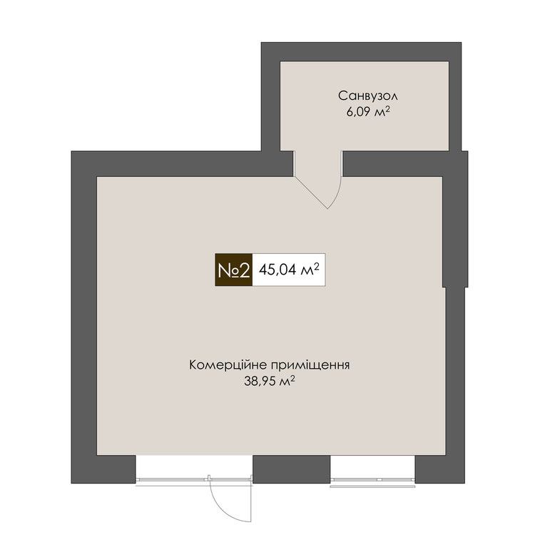 Планування квартири площею 45,04 м²