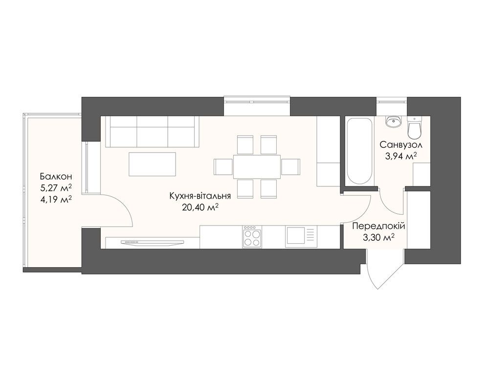 Планування квартири площею 31,83 м²
