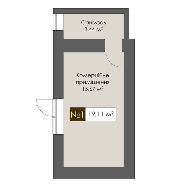 Планування квартири площею 19,11 м²
