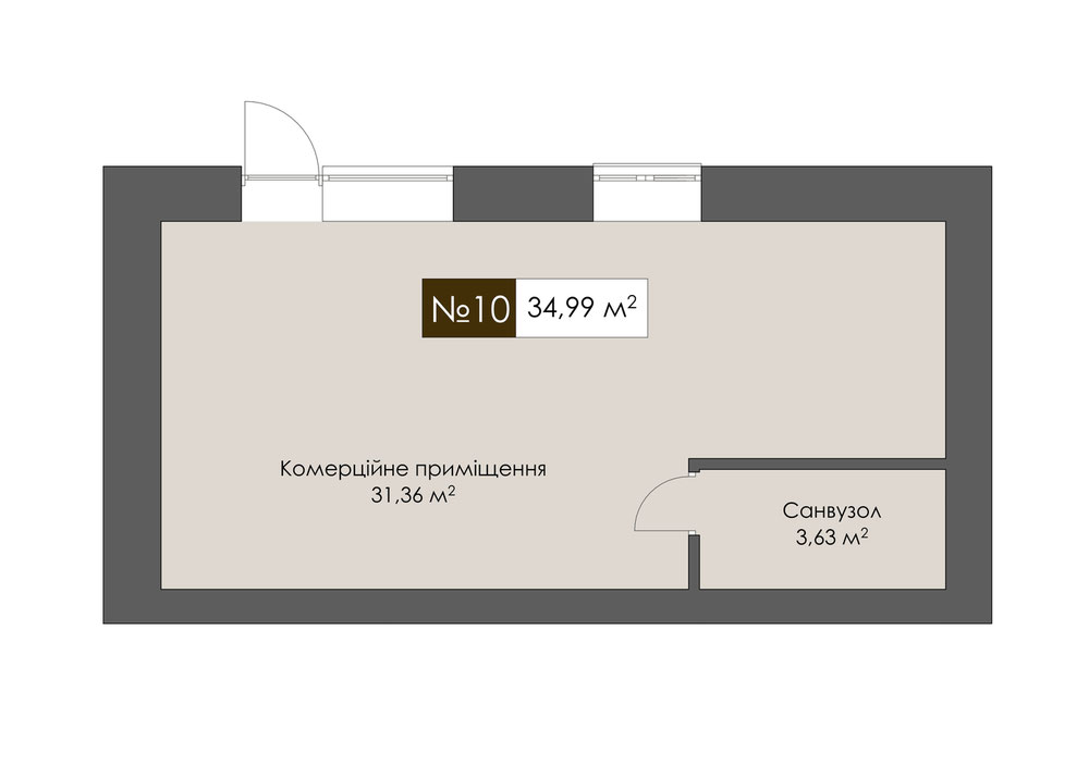 Планування квартири площею 34,99 м²